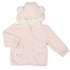 G33055:  Baby Pink Bear Hooded Plush Fleece Jacket (6-24 Months)